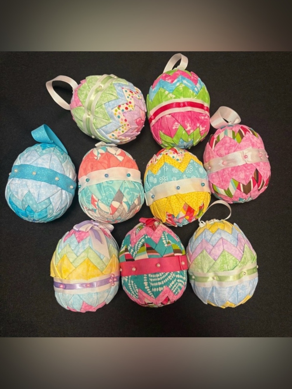 Easter Eggs Handmade Quilted Fabric - 9 total